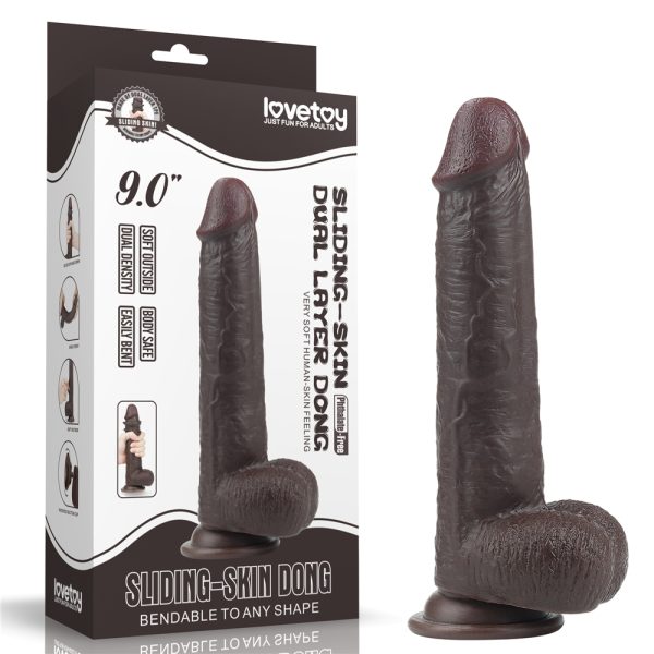 Consolador 9» Sliding Skin Dual Layer Dong – Black